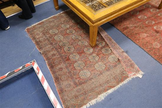 Three various Bokhara rugs (all worn)